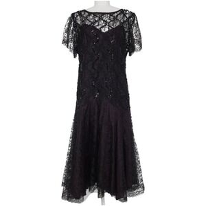 Vintage Dress Goth Black Lace Drop Waist Sequins Prom 90s 80s Size 18
